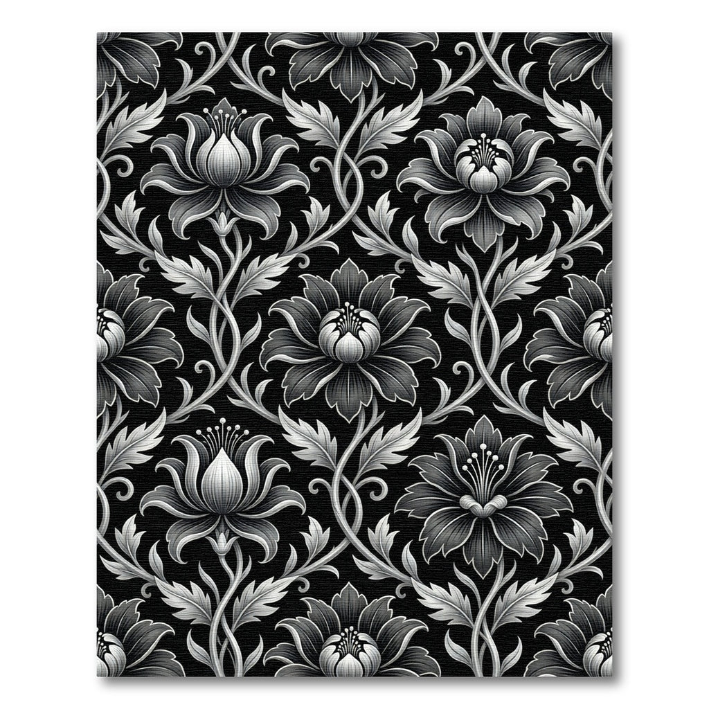 Elegant Monochrome Floral Scroll Jacquard Rug