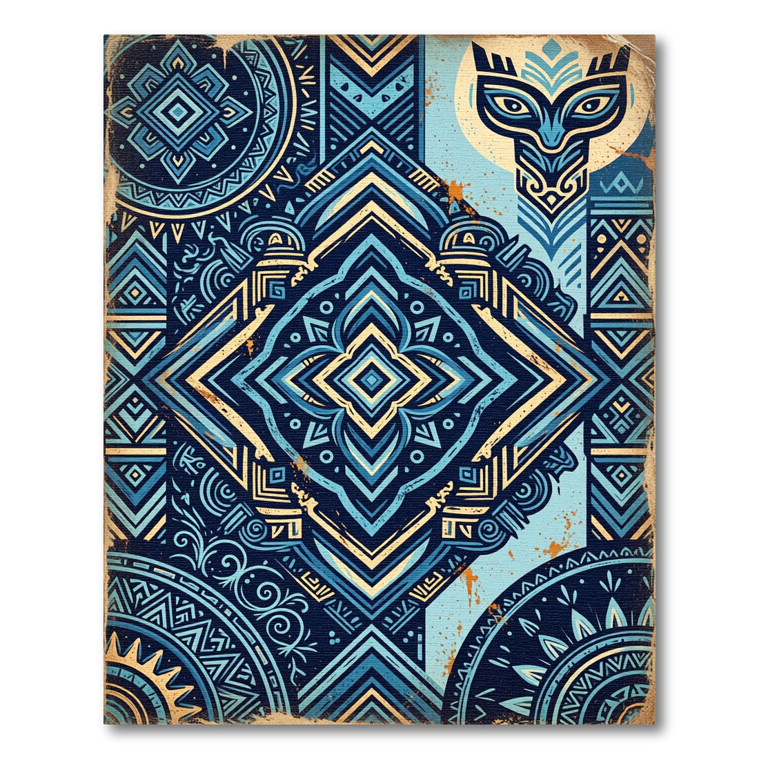 Midnight Blue Geometric Tribal Medallion Rug
