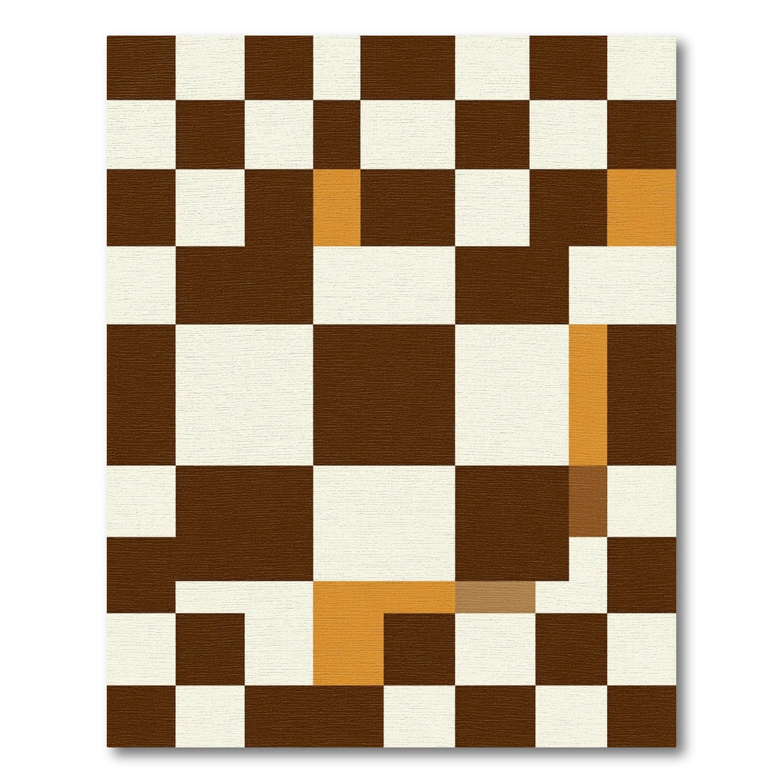 Modern Brown and Ochre Checkerboard Grid Rug