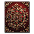 Ornate Red Gold Mandala Medallion Rug