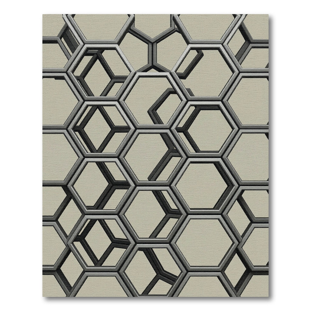 Modern Gray Geometric Hexagonal Grid Rug
