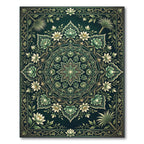 Emerald Green Floral Lotus Mandala Rug