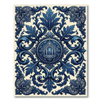 Deep Blue Ornate Architectural Scrollwork Rug