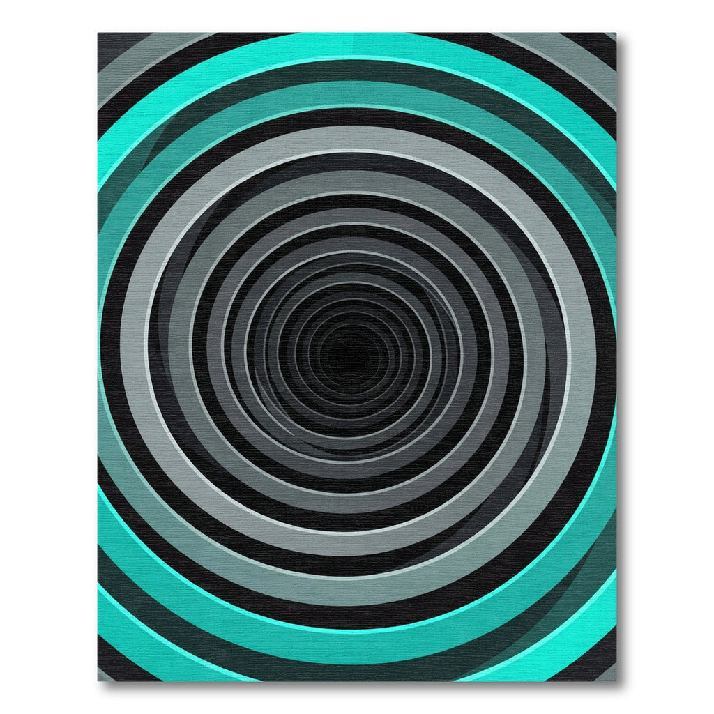 Modern Cyan and Gray Vortex Tunnel Rug