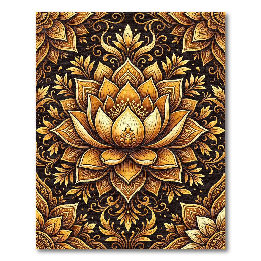 Elegant Golden Lotus Damask Medallion Rug