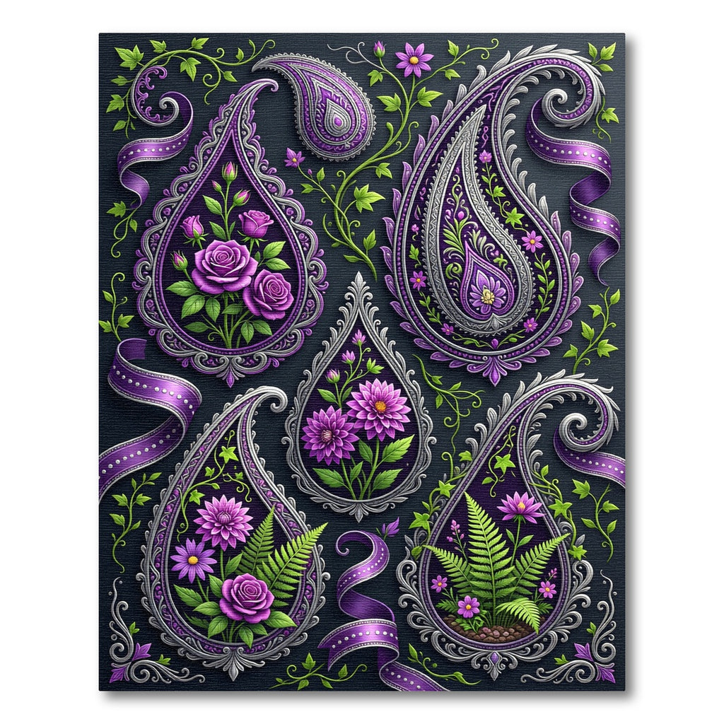 Rich Purple Floral Paisley Ribbon Rug
