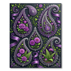 Rich Purple Floral Paisley Ribbon Rug