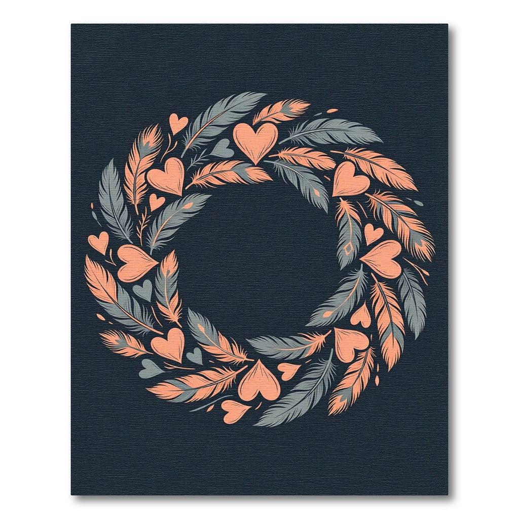 Boho Feather and Heart Wreath Rug