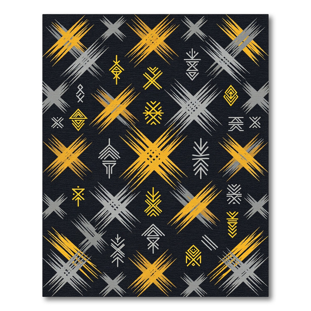 Black Golden Ethnic Geometric Tribal Rug