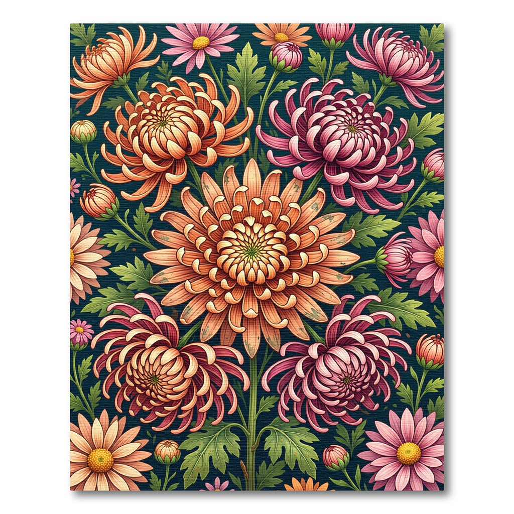 Vibrant Autumnal Chrysanthemum Floral Botanical Rug