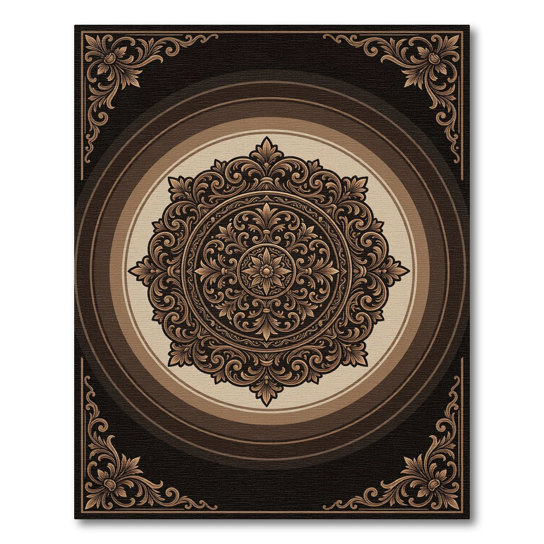 Ornate Earthy Brown Floral Medallion Rug