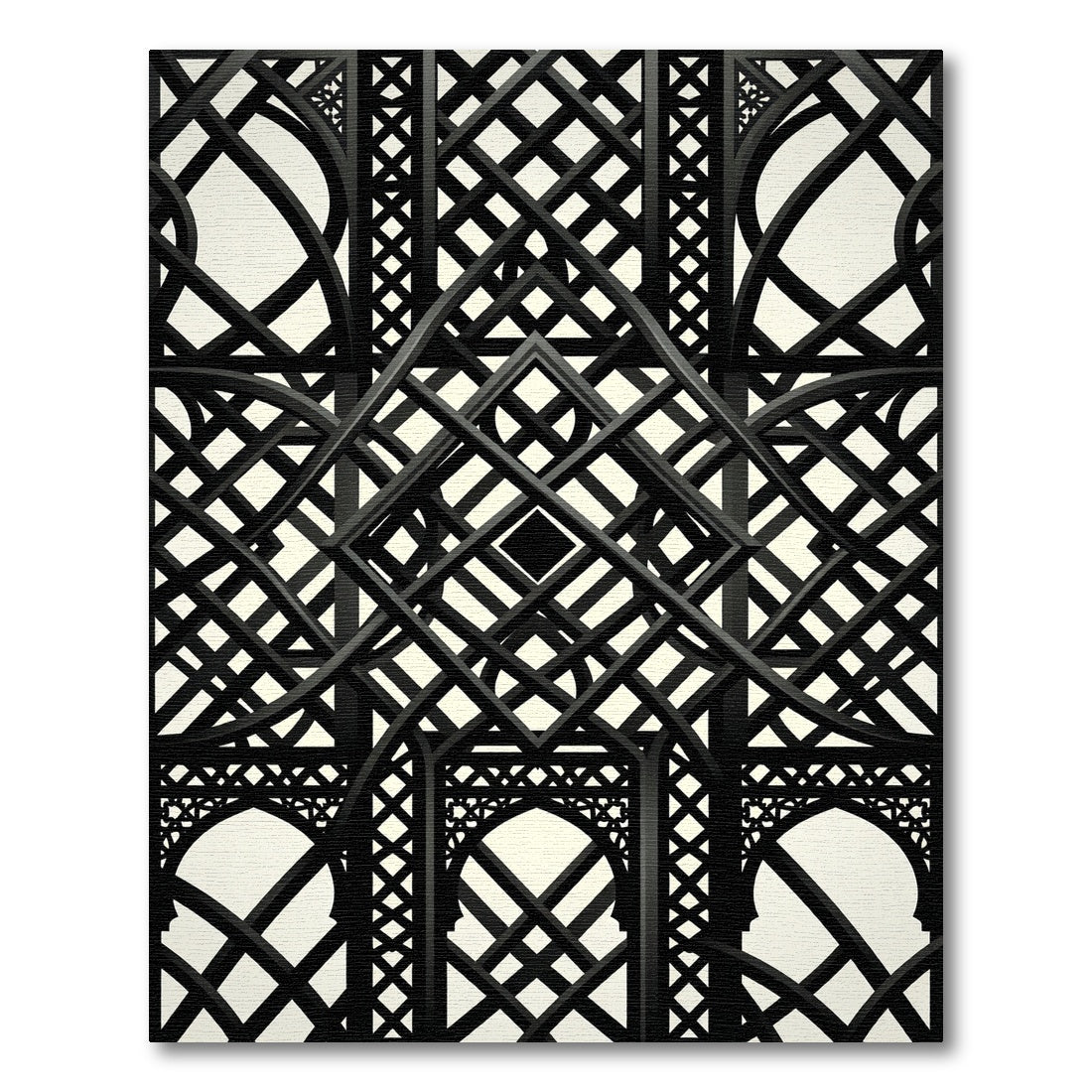 Black Geometric Gothic Lattice Trellis Rug