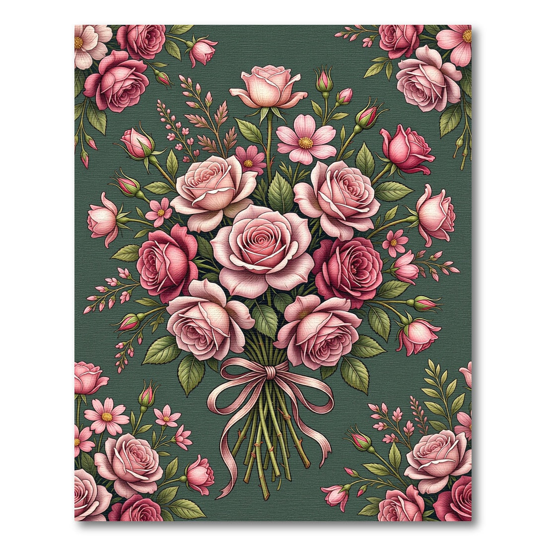 Romantic Pink Rose Bouquet Illustration Rug