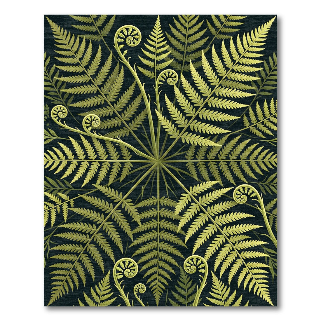 Lush Verdant Fern Botanical Symmetry Rug