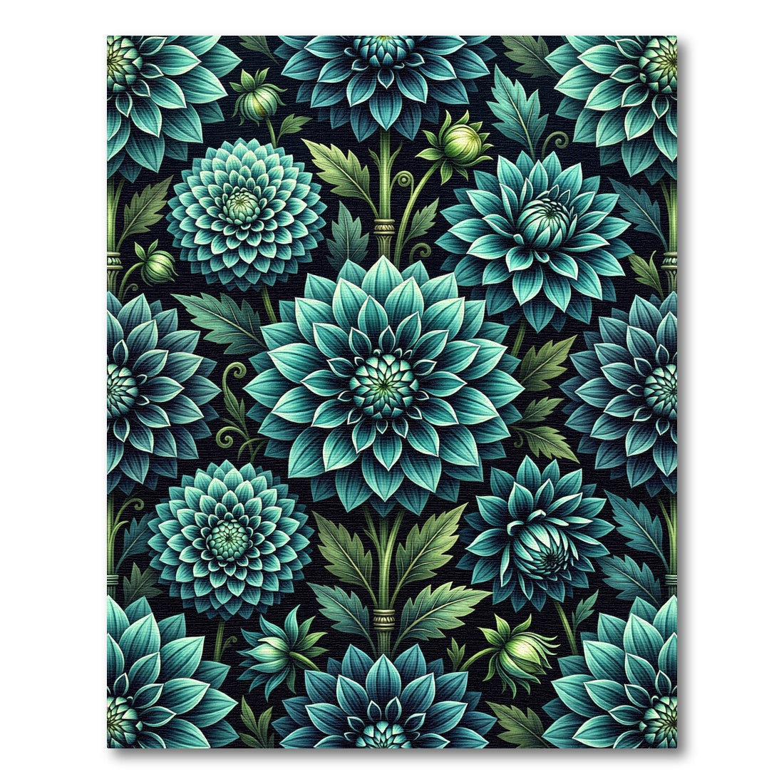 Teal Botanical Dhalia Blooms Rug