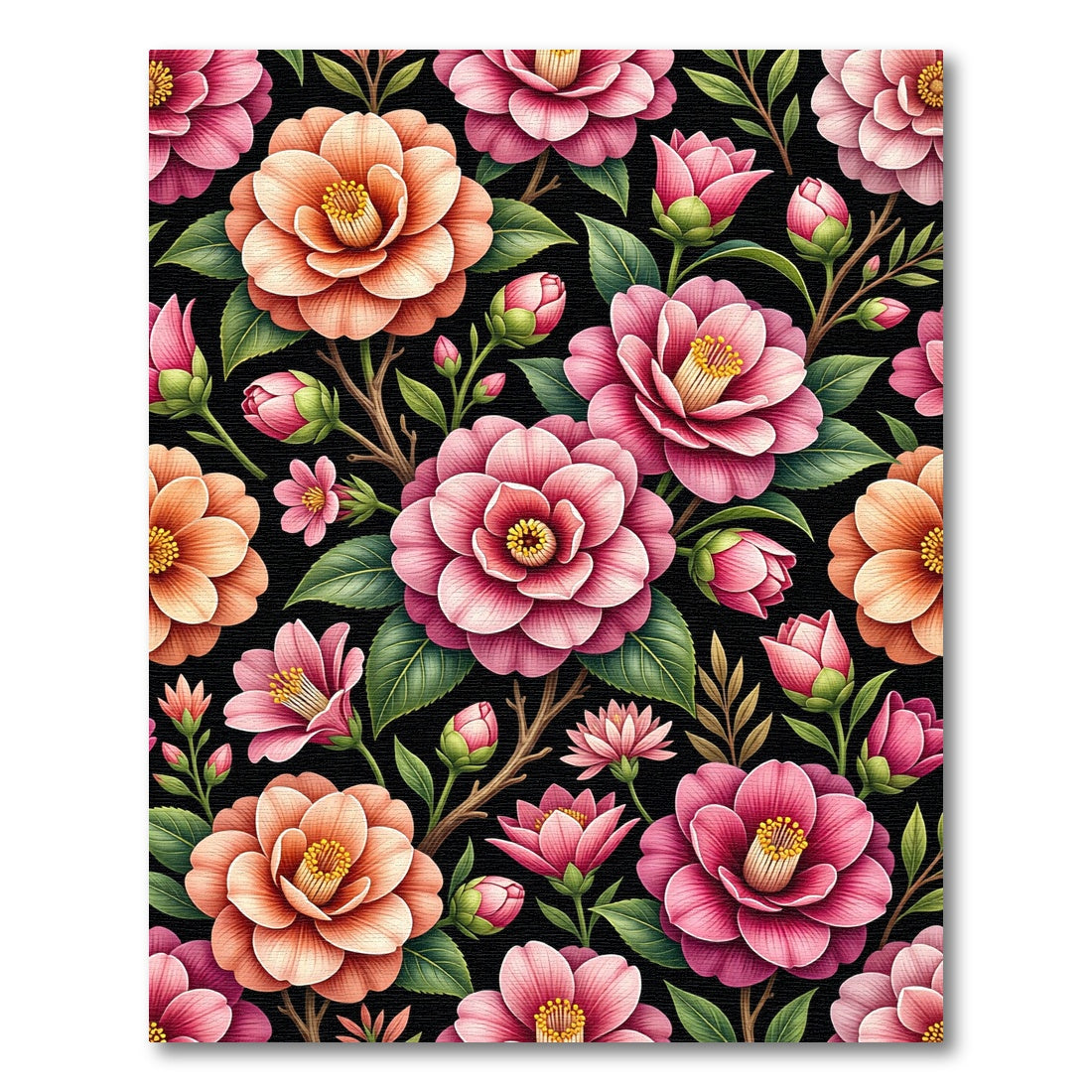 Vibrant Pink and Peach Camellia Garden Rug
