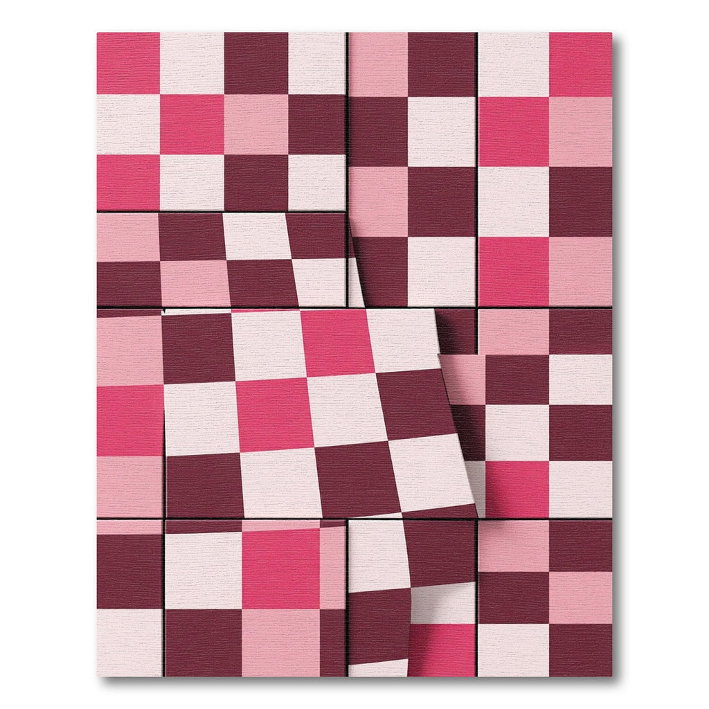 Crimson Pink Checkerboard Geometric Rug