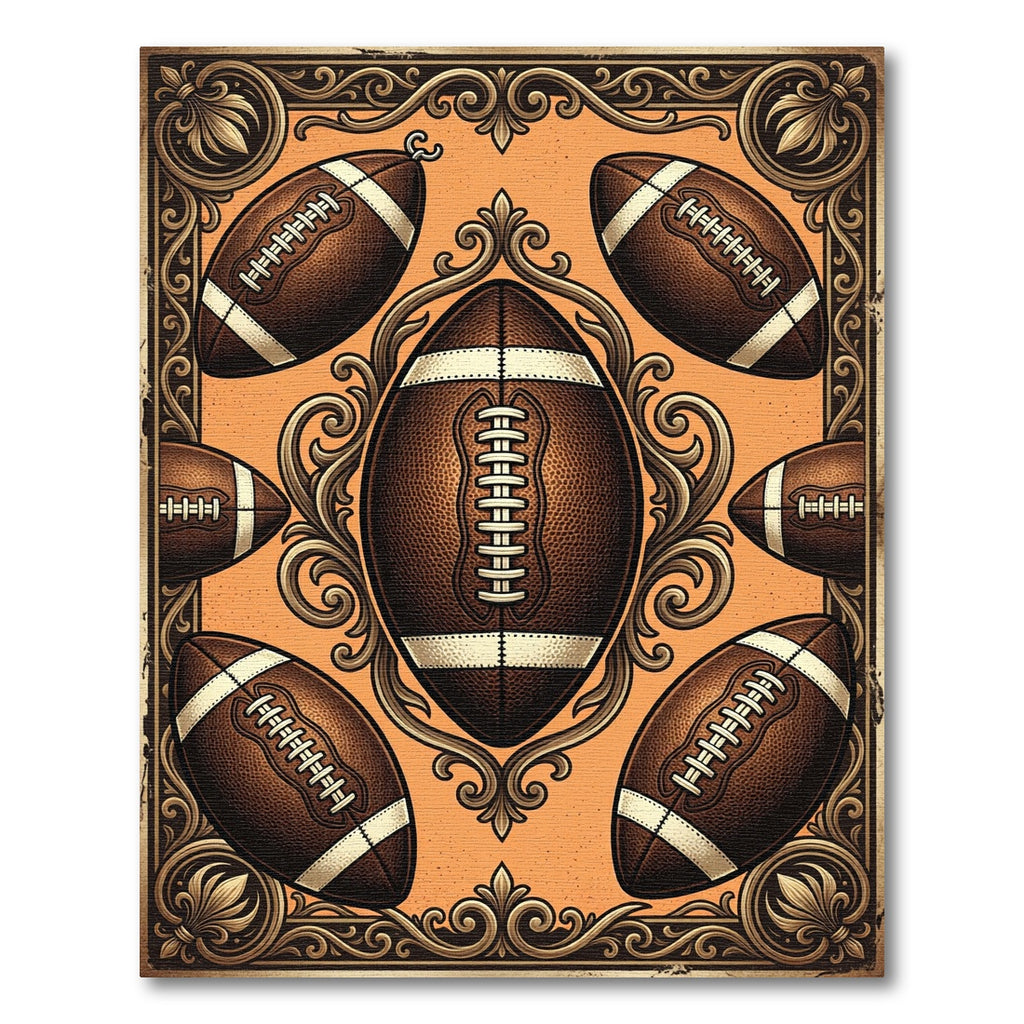 Vintage Football Ornate Golden Filigree Art Rug
