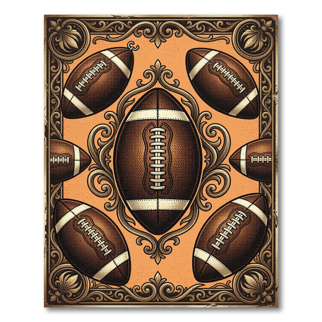 Vintage Football Ornate Golden Filigree Art Rug