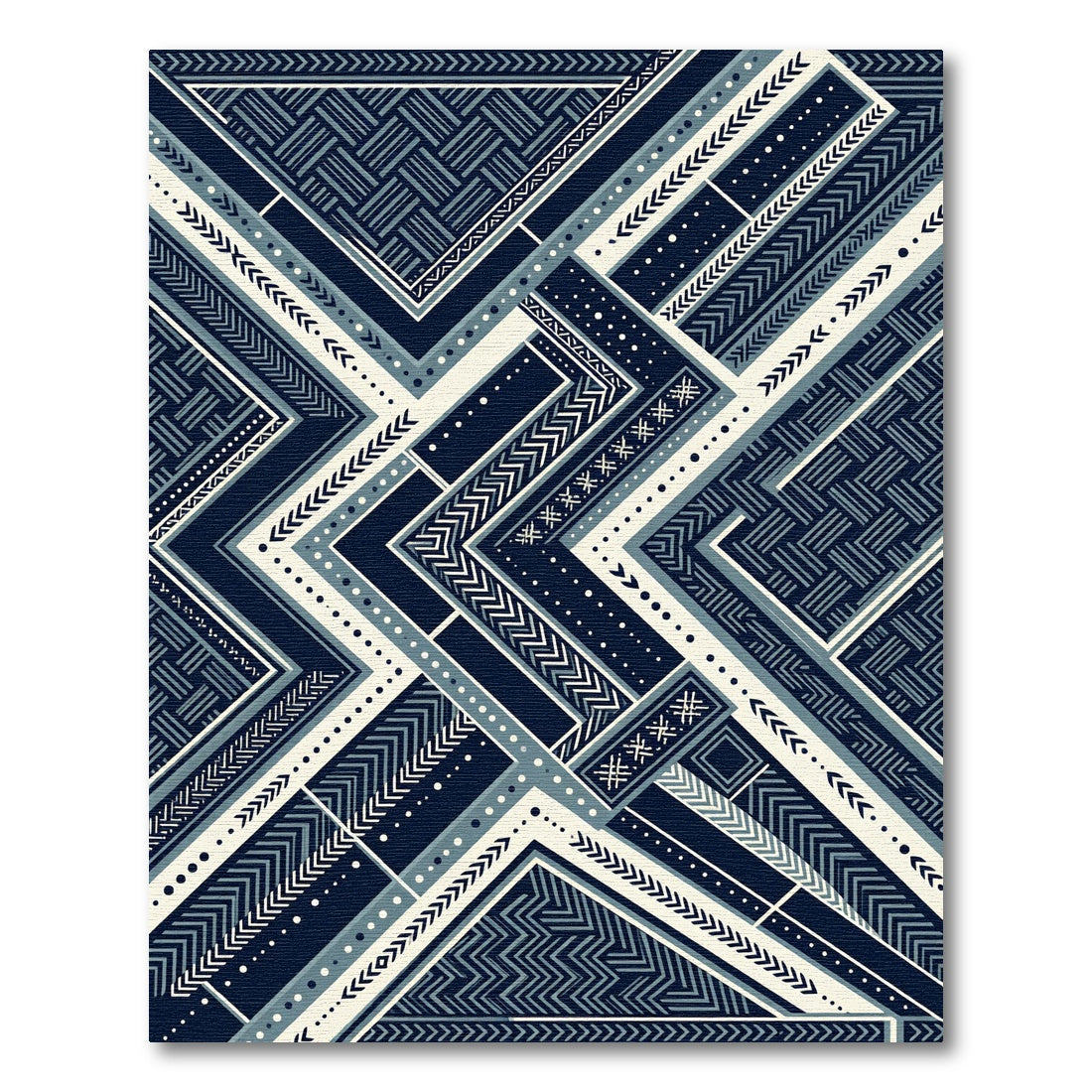 Navajo Blue Geo Stripes Composition Rug