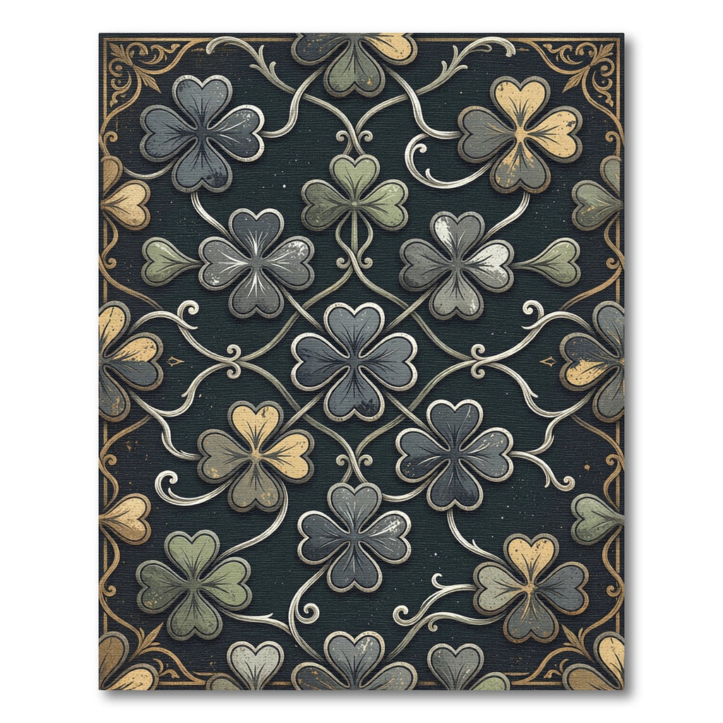 Vintage Green Clover Medallion Arrangement Rug
