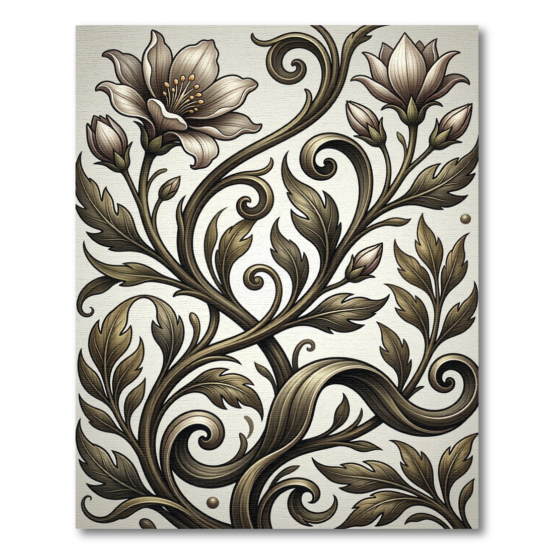 Ornate Bronze Floral Vine Swirl Rug