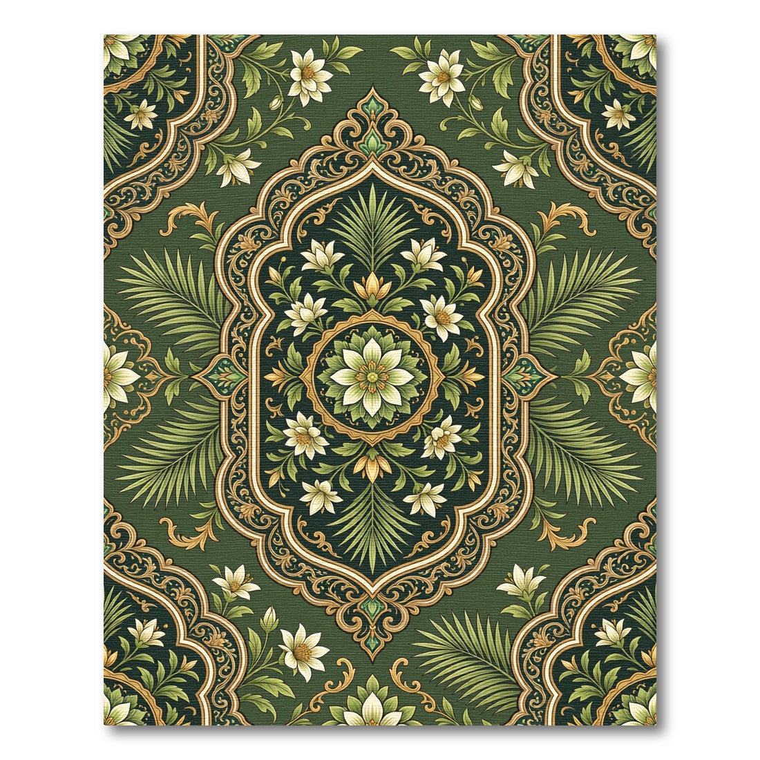 Emerald Green Floral Medallion Garden Rug