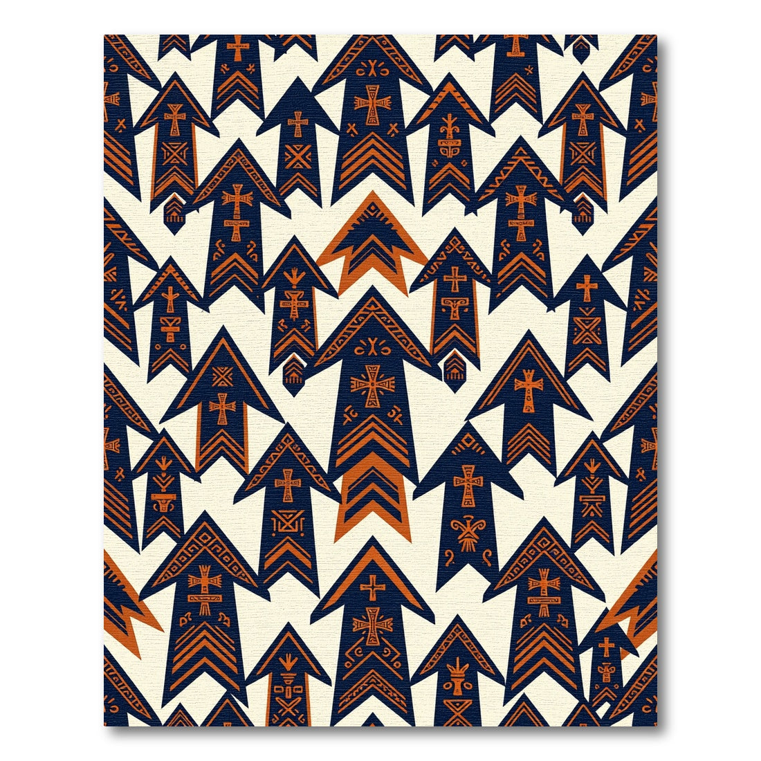 Navy Blue and Burnt Orange Arrows Rug