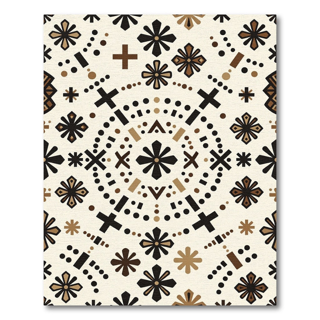 Chic Black Brown Folk Art Blossoms Rug
