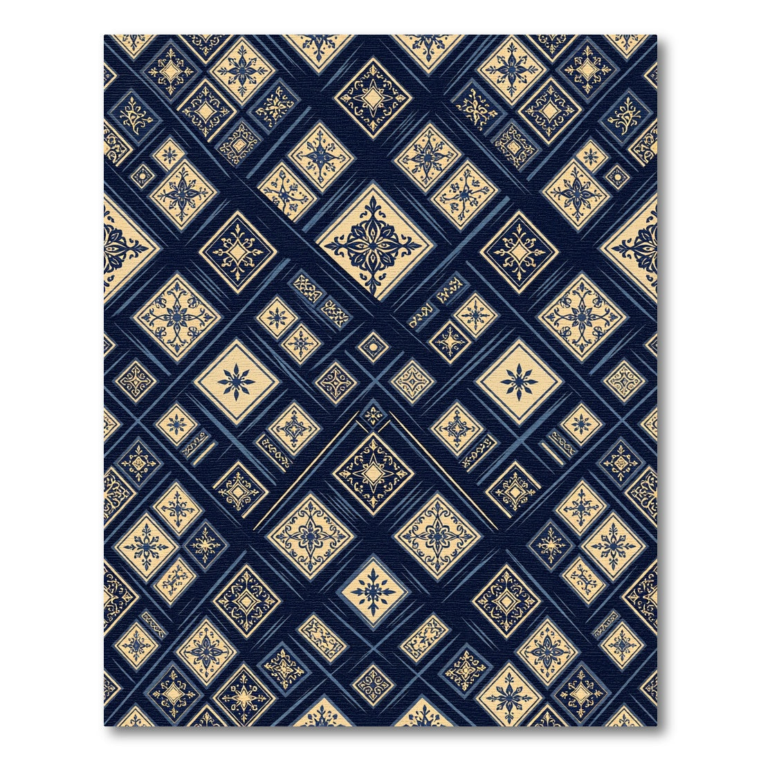 Deep Blue Golden Square Medallion Rug