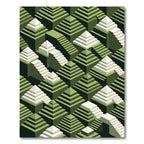 Geometric Olive Green Stepped Pyramid Rug