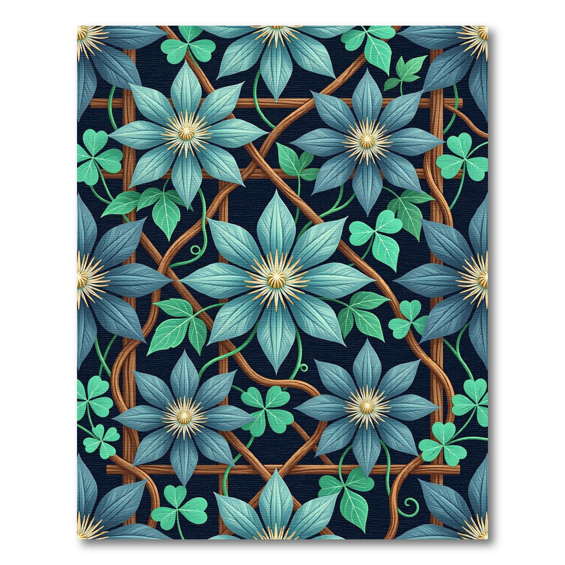 Azure Clematis Trellis Botanical Art Rug