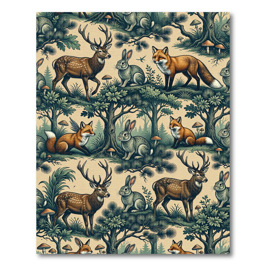 Whimsical Woodland Creature Forest Tapestry Rug