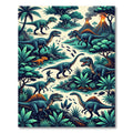 Vibrant Prehistoric Dinosaur Lush Jungle Landscape Rug