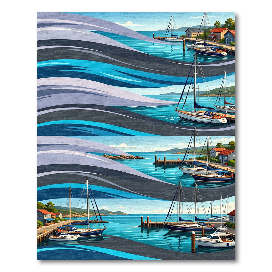 Serene Blue Nautical Harbor Wave Rug