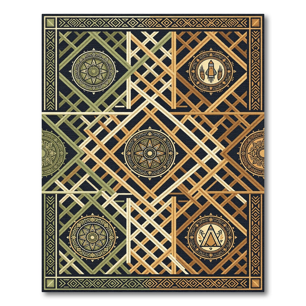 Earthy Geometric Medallion Intersecting Lines Rug
