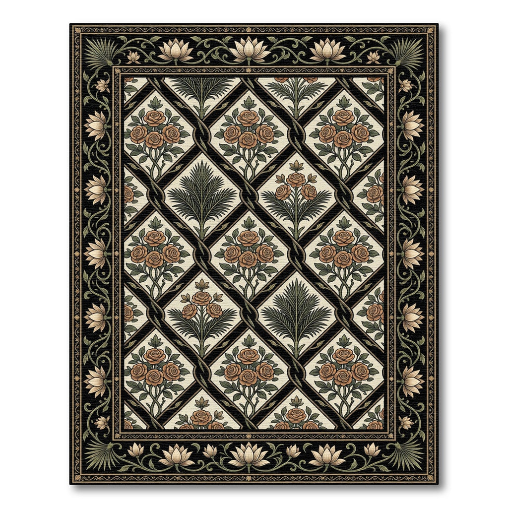 Traditional Tan Rose Garden Medallion Rug