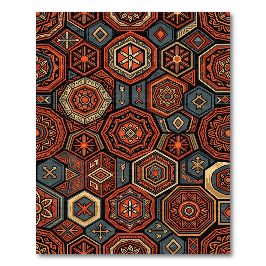 Tribal Hexagon Geometric Terracotta Ochre Art Rug