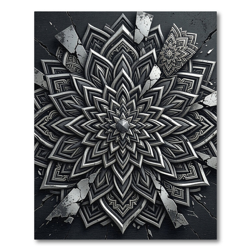 Monochromatic Intricate Mandala Fractured Design Rug