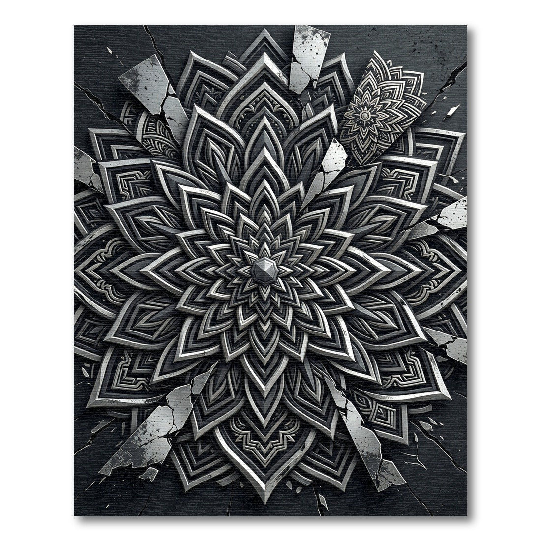 Monochromatic Intricate Mandala Fractured Design Rug