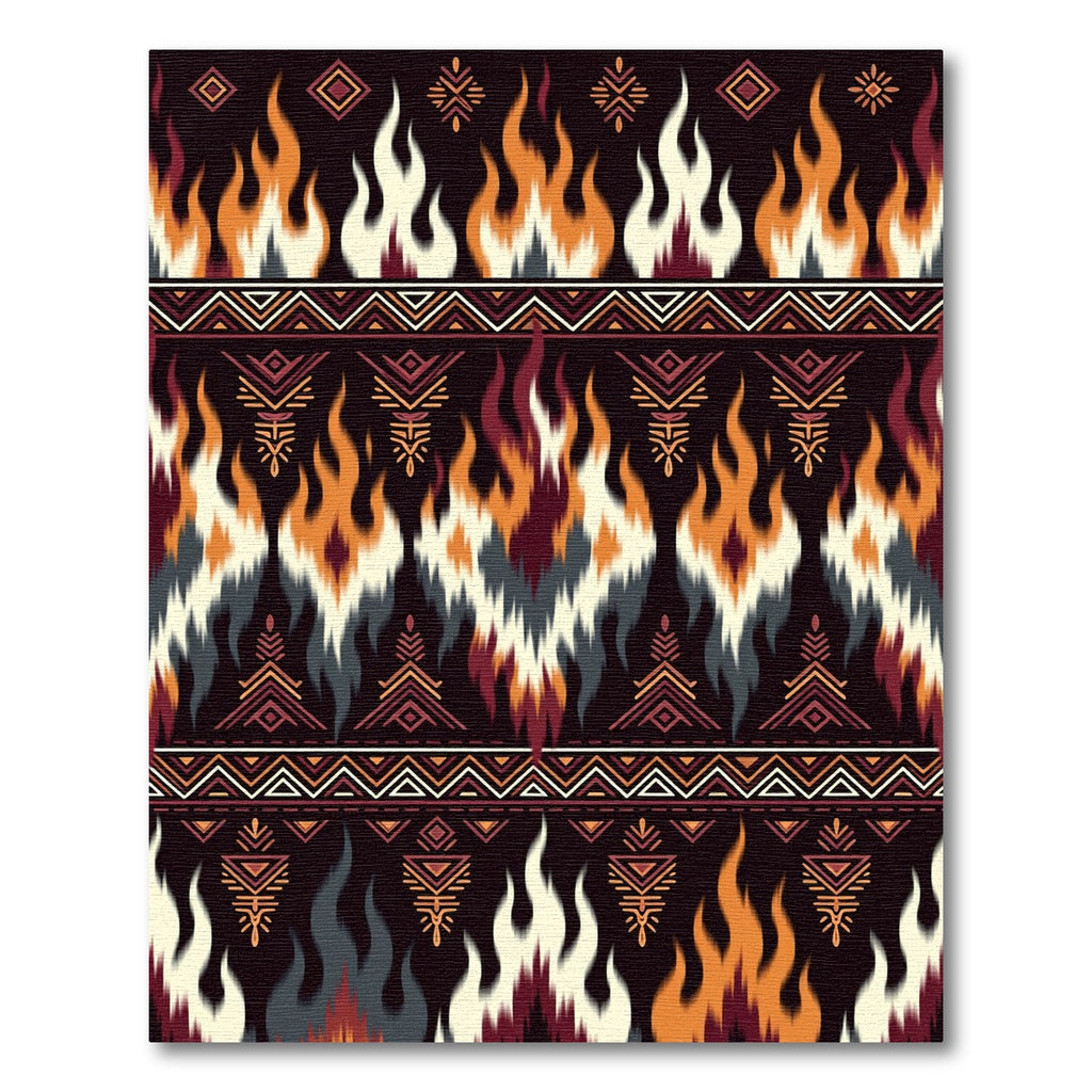 Fiery Ikat Flame Geometric Tribal Art Rug