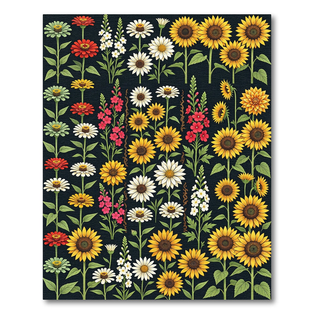 Botanical Sunflower and Daisy Garden Meadow Rug