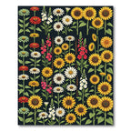 Botanical Sunflower and Daisy Garden Meadow Rug