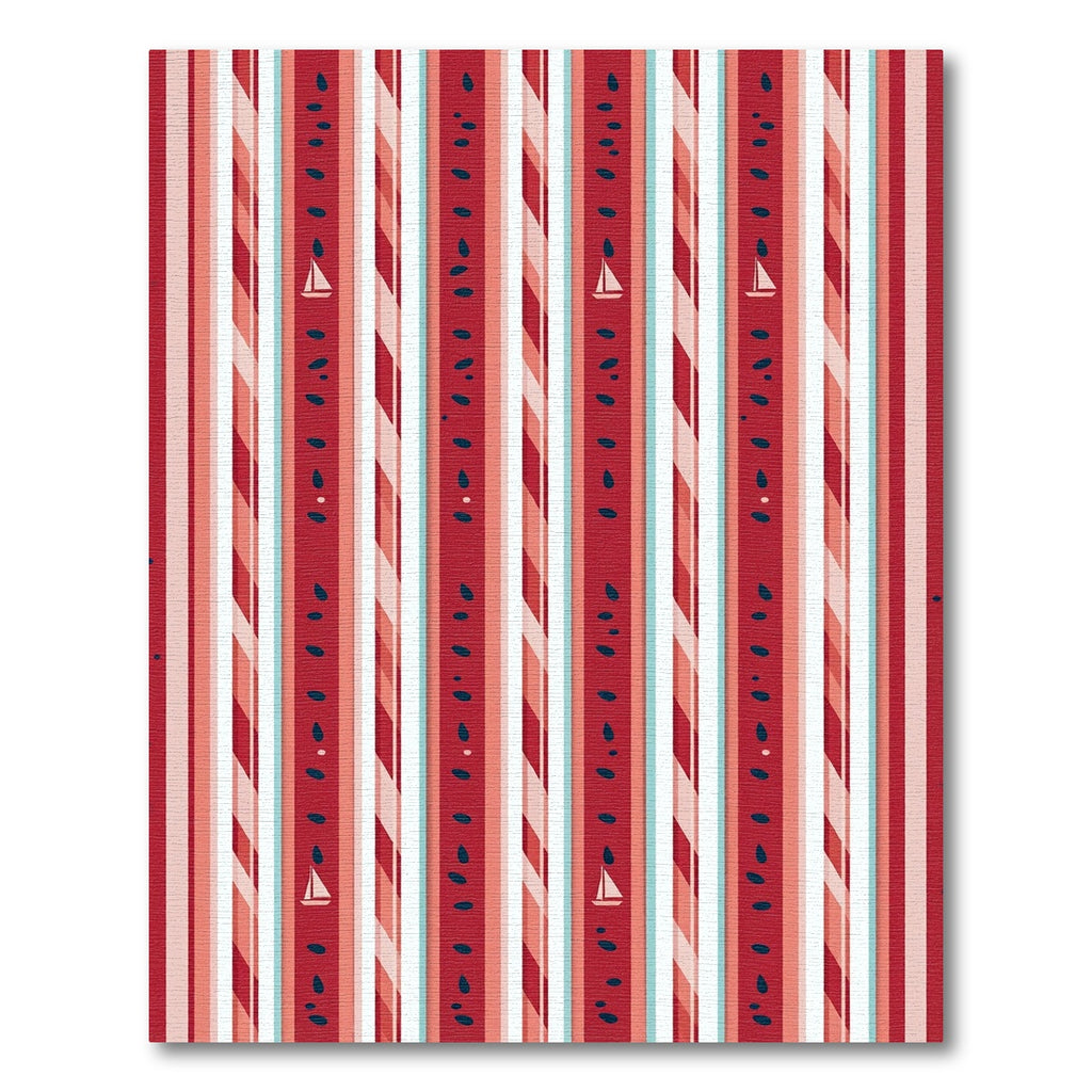 Whimsical Crimson Nautical Striped Sailboat Rug