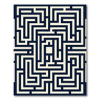 Modern Navy Monochrome Labyrinth Maze Area Rug