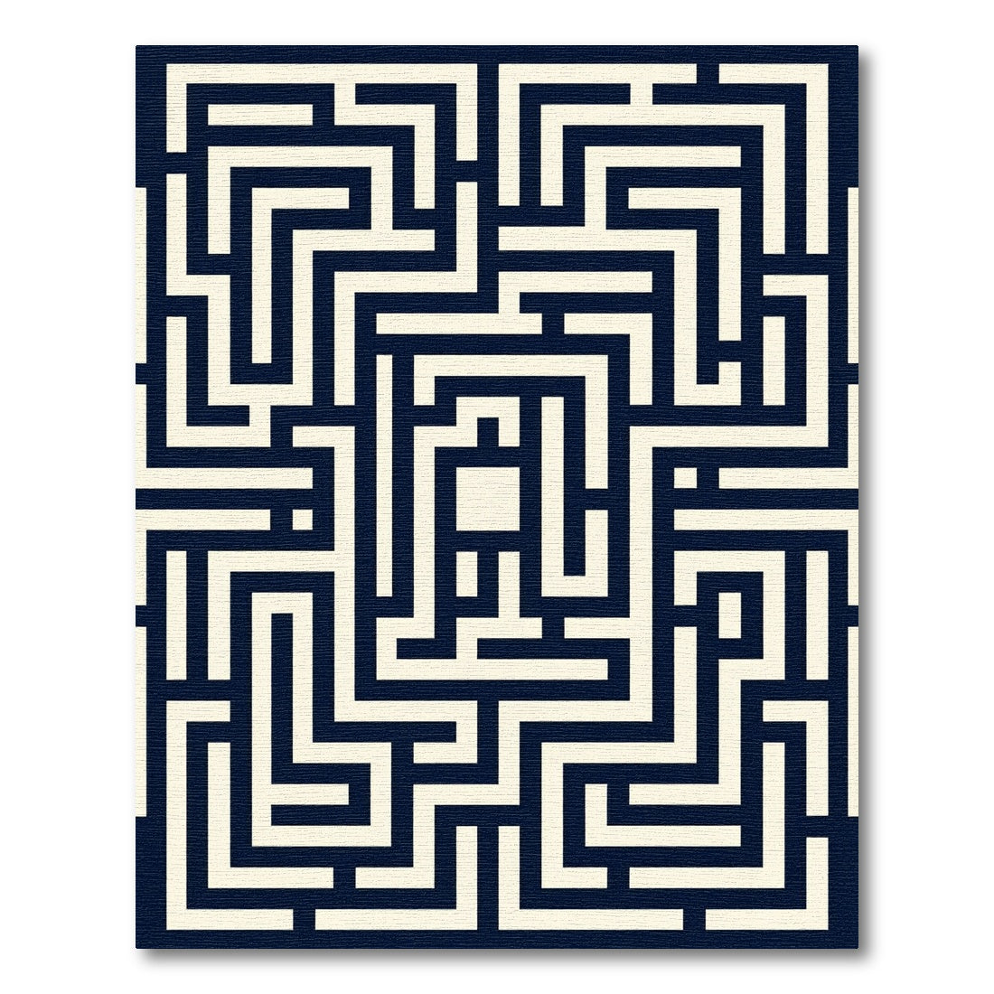Modern Navy Monochrome Labyrinth Maze Area Rug