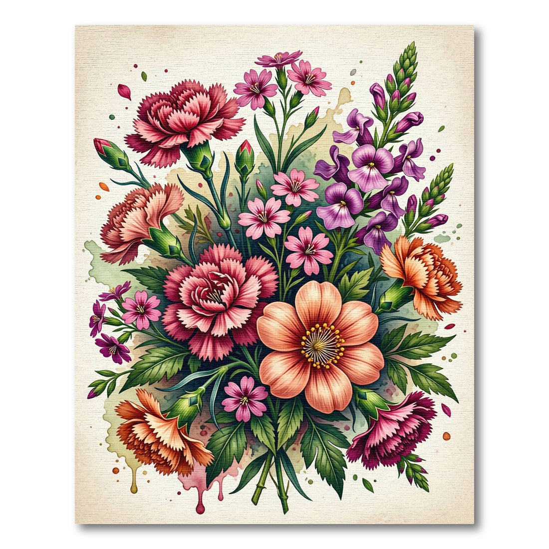 Vibrant Watercolor Floral Bouquet Illustration Rug