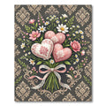 Pink Heart Floral Bouquet Damask Rug