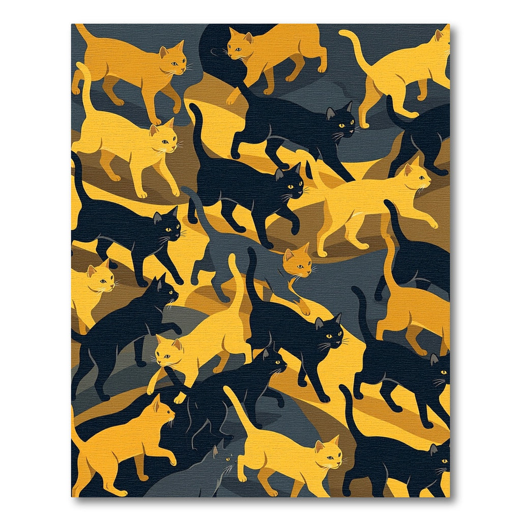 Golden Yellow Black Cat Collage Rug