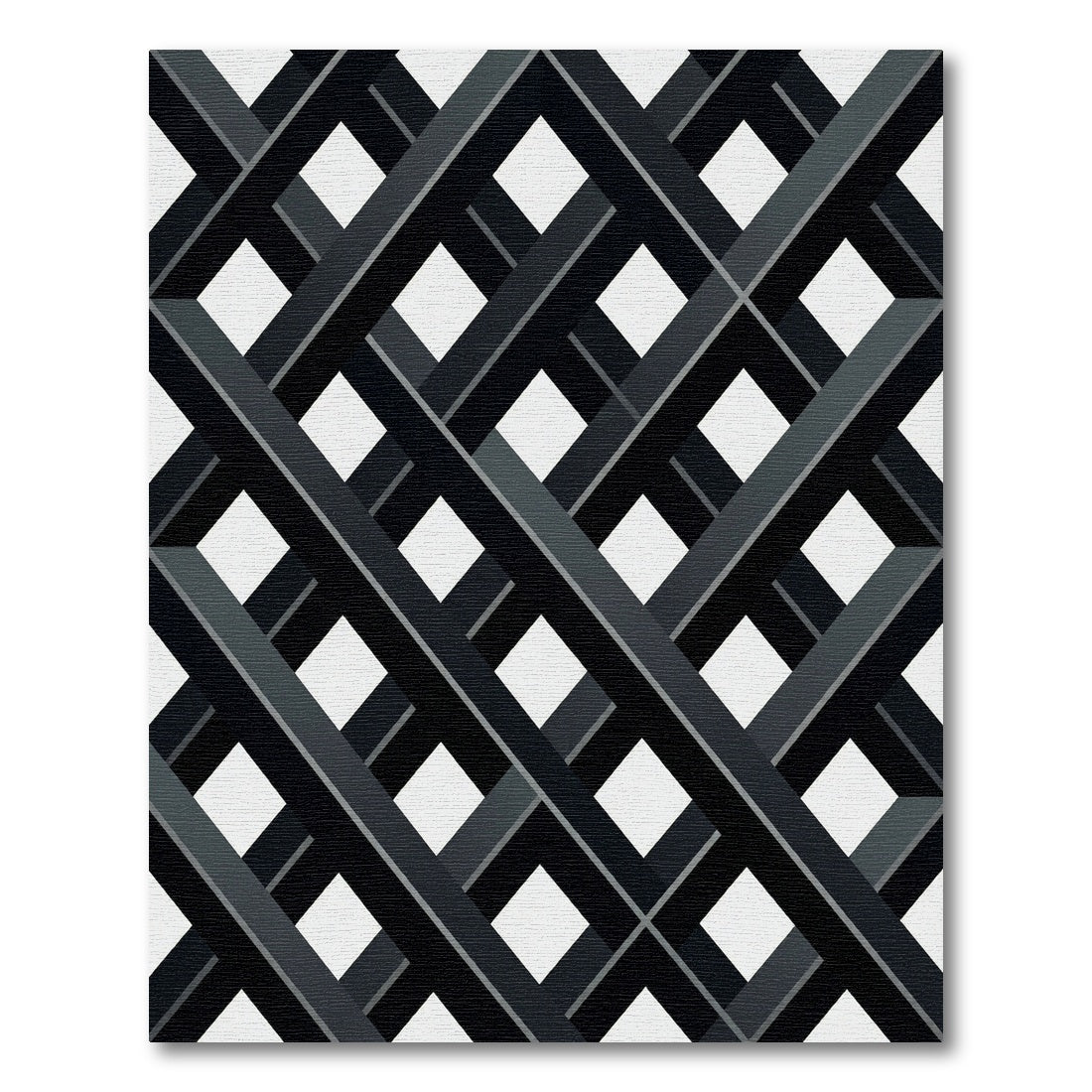 Modern Black Grey Geometric Lattice Rug